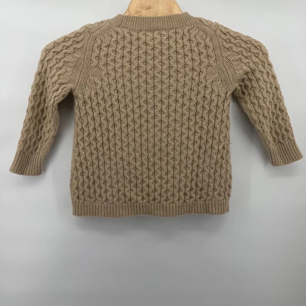 J Crew‎ Cable Knit Womens Merino 100% Wool Sweater Tan Crew Neck Small